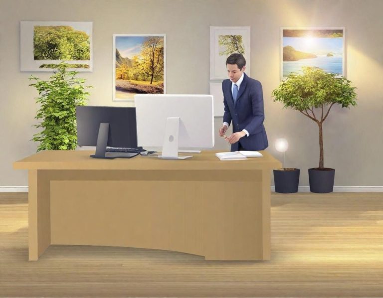 Business Painting Painter A businessman in a suit stands by a desk in a modern office with plants and artwork.